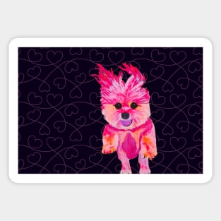 I Love Luz the Chorkie over Pink Hearts with Black Sticker